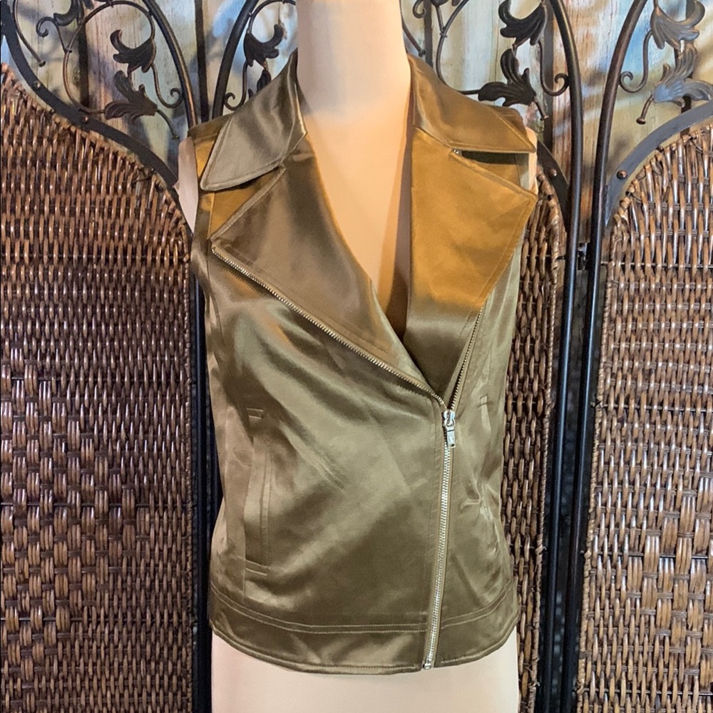 Massimo Dutti Shiny Satin Sleeveless Motorcycle Vest Size XS